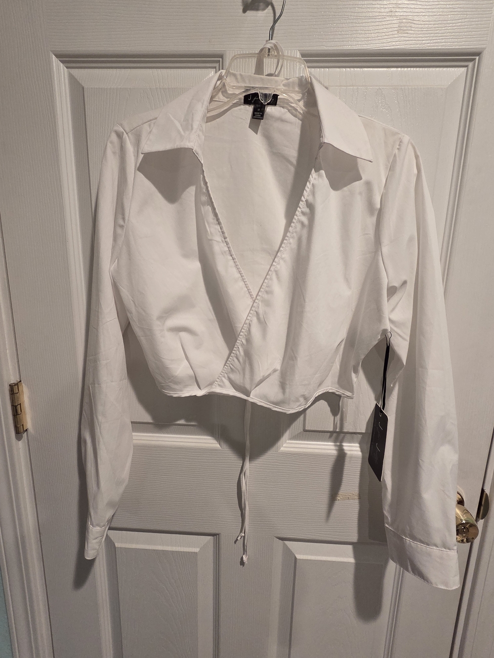 Cropped Wrap Front White Shirt - Women